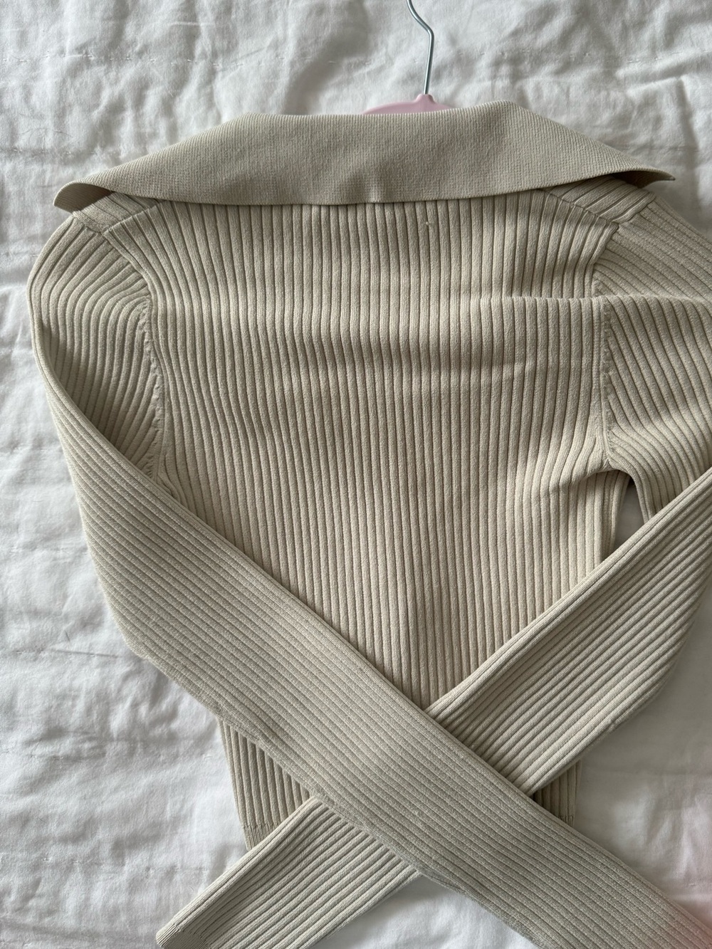 Babaton Ribbed Knit Collared Top — Cream - Picture 2 of 3